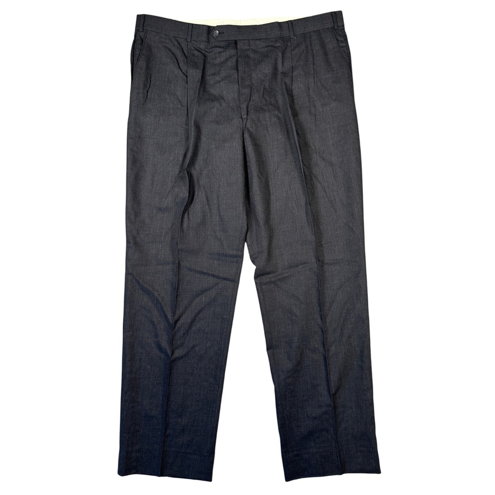 Bachrach Dress Trousers Mens‎ 44 Charcoal Gray Pure New Wool Pleated 43x33.5